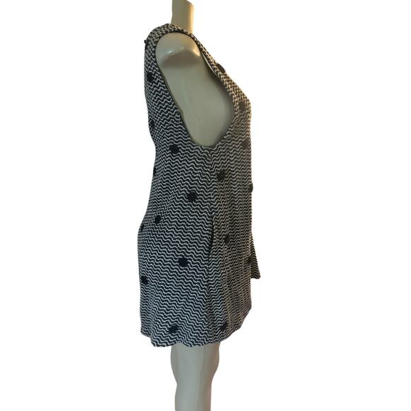 Women XS Free People Mod Mini Dress Lined Knit Jumper Black Cream Dot Waves - Picture 6 of 7